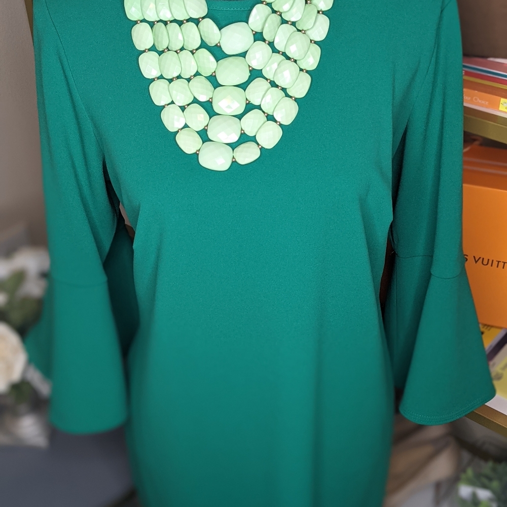 Make an Offer - Calvin Klein Green Dress with Bell Sleeves